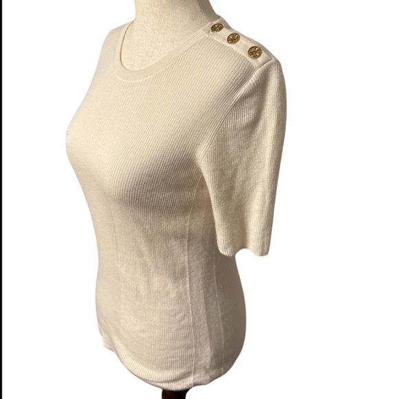 Tory Burch Cream Ribbed Women's Sweater Top - Picture 1 of 3